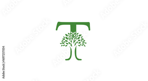 Green initial letter T logo concept with tree shape, eco friendly and organic brand identity