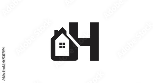 Minimalist real estate brand concept with the letter H and house, elegant visual symbol