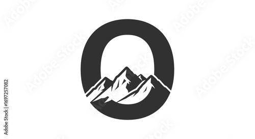 Letter O with Mountain Peaks Silhouette for Adventure and Nature Brand Identity