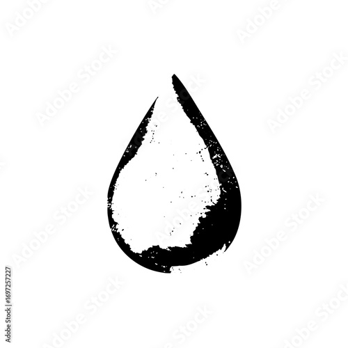 Vector Abstract black droplet with textured edges.