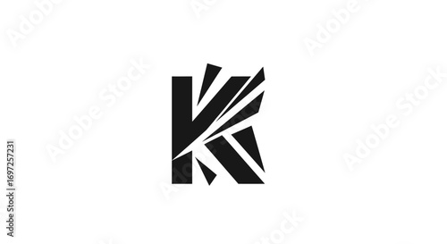 Abstract black and white logo of the letter K with fractured geometric design elements and bold