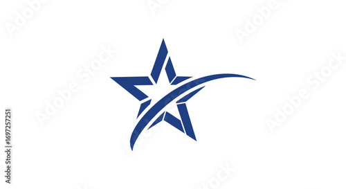 Dynamic blue star emblem with swoosh for corporate identity and brand representation