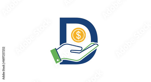 Creative graphic logo representing monetary gains and wealth management using lettermark D