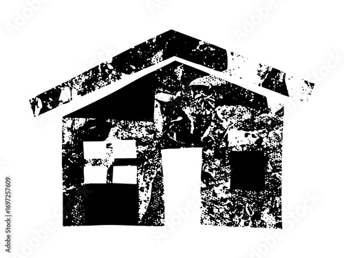 Vector Distressed house depicts a simple home structure.
