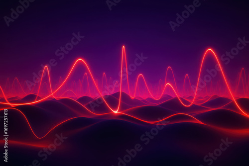 Vibrant red sound wave visualization flowing across a dark purple textured background