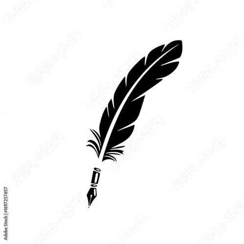 Vector Elegant quill pen with detailed feather .