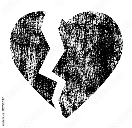 Vector Distressed broken heart with textured effect.