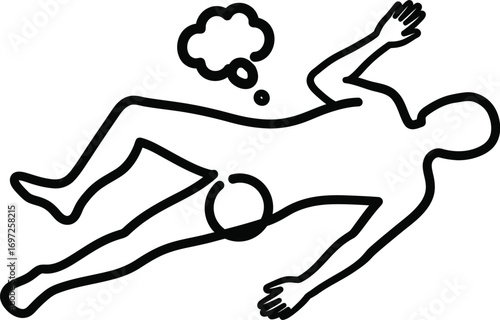 outline of a person lying down with a thought bubble above their head