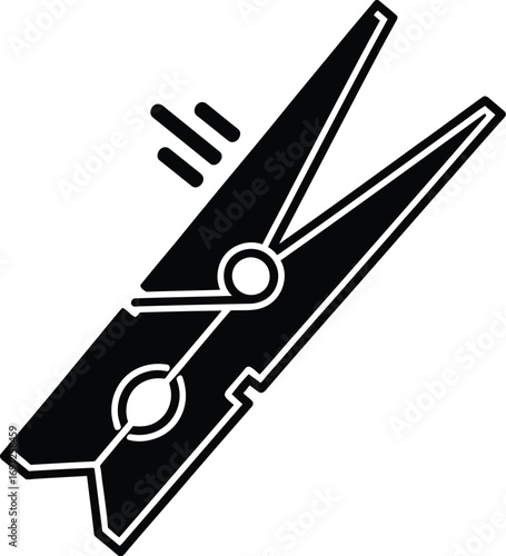 Simple black clothes peg icon with a subtle motion blur effect