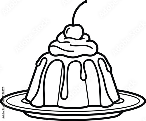 Whimsical dessert illustration with whipped cream and cherry on a plate