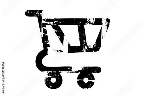 Vector Distressed shopping cart represents retail and commerce.