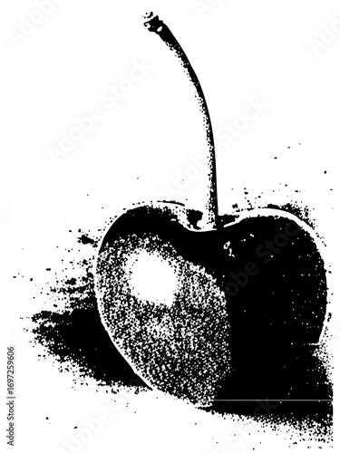 Vector Detailed of a single cherry with a stem and highlight.