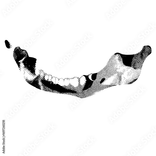 Vector Halftone grinning jaw with missing teeth.