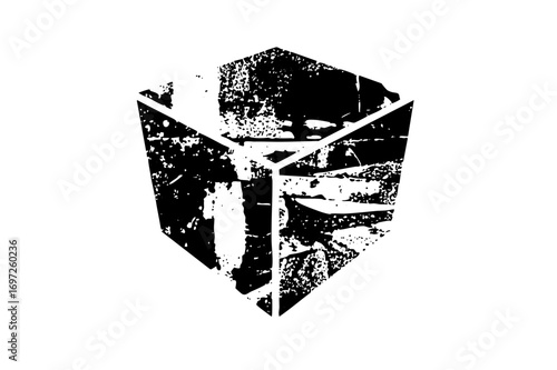 Vector Abstract geometric emblem features fractured polygonal shapes.