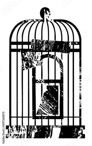Vector Ornate birdcage with a stylized avian inside.