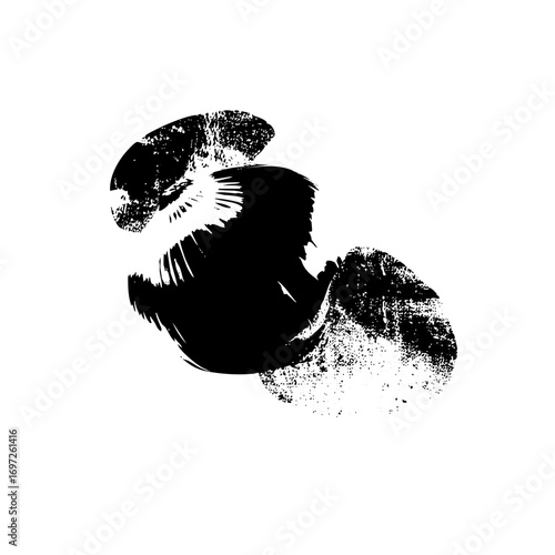 Vector Abstract black and white primate with dynamic brushstrokes.