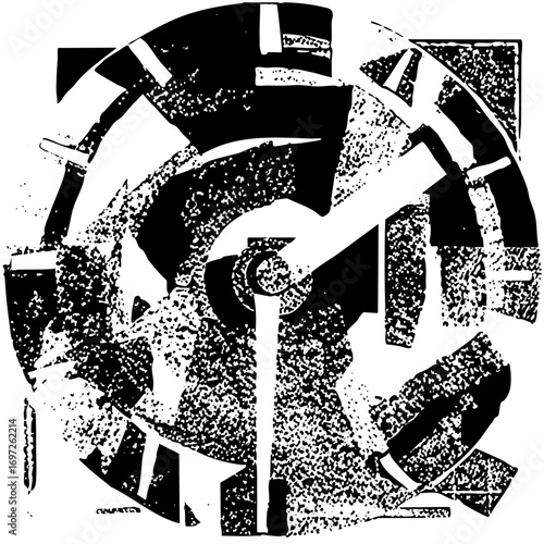 Vector Abstract geometric featuring intersecting arcs and a central sphere.