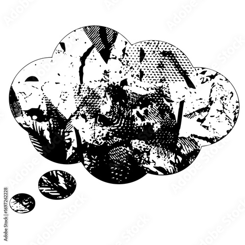 Vector Abstract cloud formation with scattered circular elements.