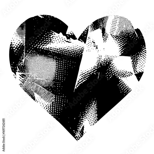 Vector Broken heart with halftone texture
