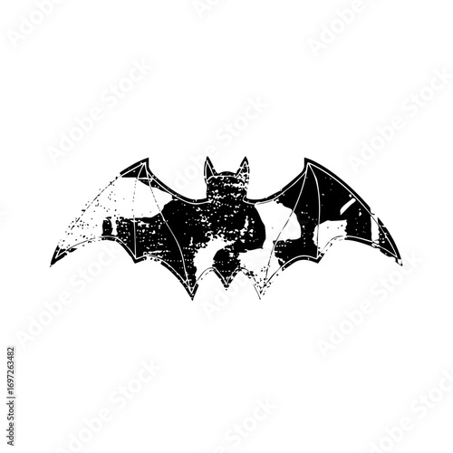Vector Grungy Bat Silhouette with Distressed Wings