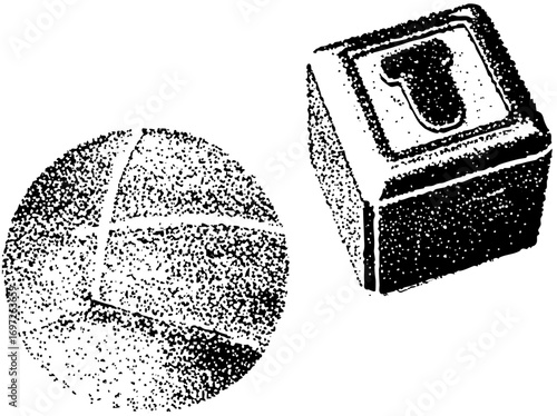 Vector Retro television and basketball in dotted style.