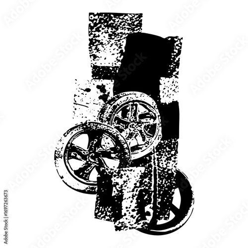 Vector Stylized automotive wheels and steering wheel .