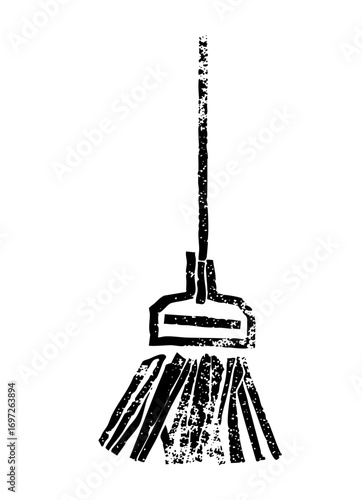 Vector Black silhouette of a cleaning broom with straw bristles.