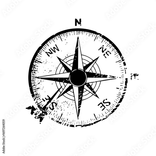 Vector Detailed black compass rose with cardinal directions.