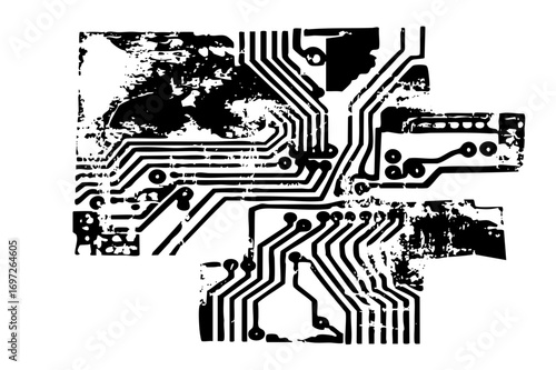 Vector Intricate circuit board with connected pathways.