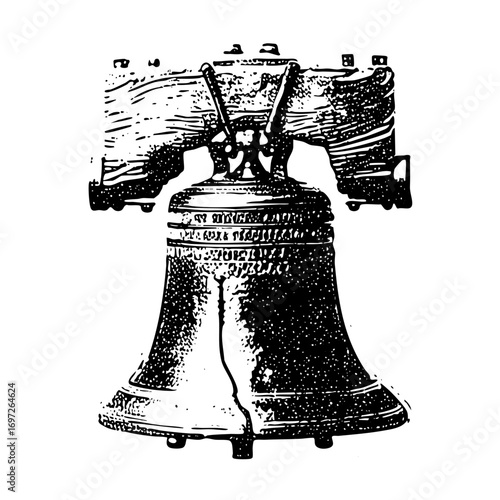 Vector Detailed of a historic liberty bell with ornamental details.