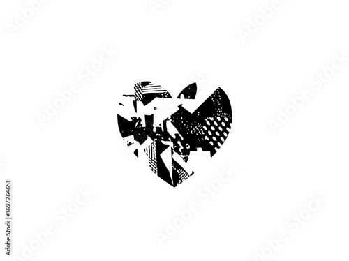 Vector Abstract fragmented heart in monochrome.
