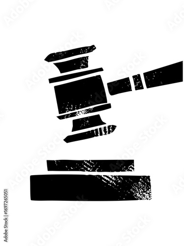 Vector Justice gavel and book in monochrome style.
