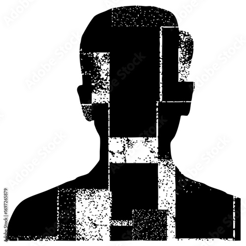 Vector Abstract fragmented portrait of a mans head and shoulders.