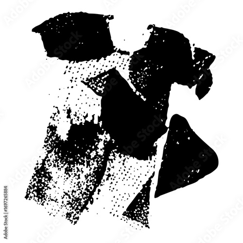 Vector Abstract black shapes create a dynamic fragmented figure .