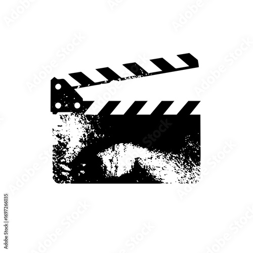 Vector Distressed filmstrip depicts cinematic production and editing.