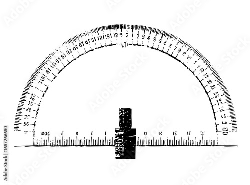 Vector Detailed protractor with measurement scales and central crosshair.