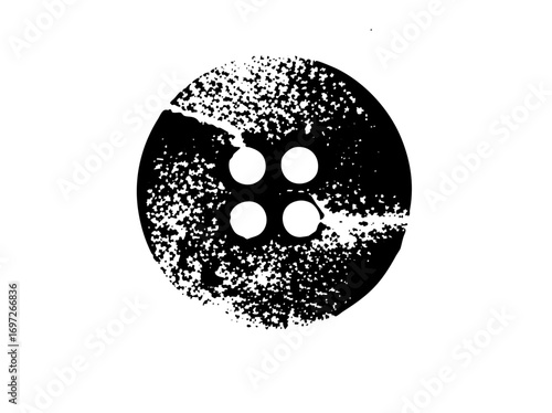 Vector Distressed circular button with four holes.
