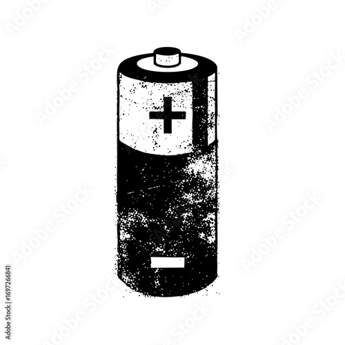 Vector Distressed monochrome battery with plus and minus signs.