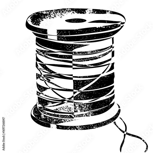 Vector Detailed of a vintage thread spool with winding cord.