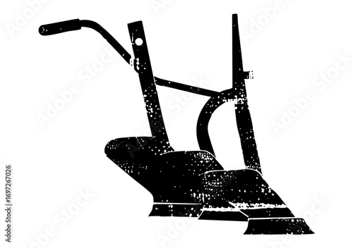 Vector Vintage plow depicts agricultural machinery for farming.
