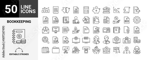 50 Editable Bookkeeping Line Icons Set Finance and Accounting Symbols
