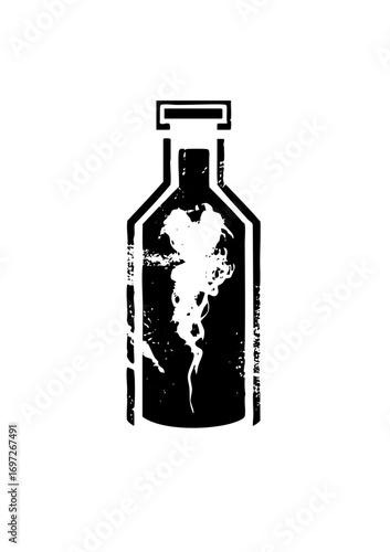 Vector Vintage flask with swirling smoke .