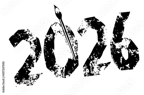 Vector Distressed typographic of 2026 with an arrow piercing through the zero.