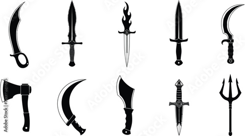 Collection of diverse bladed weapons and medieval arms
