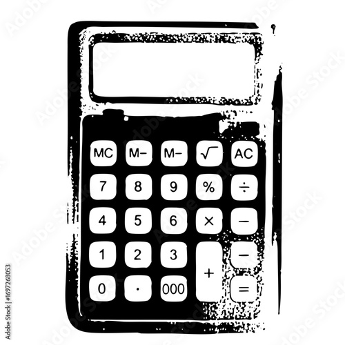 Vector Detailed black and white calculator with numeric keypad.