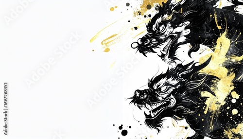 Wallpaper Mural Abstract Black and Gold Dragon Illustration with Dynamic Brushstrokes Torontodigital.ca