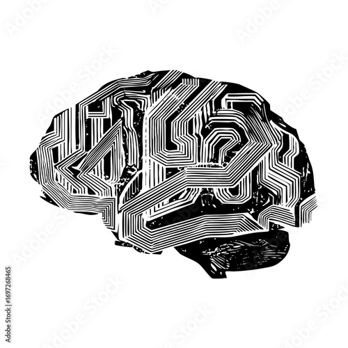 Vector Intricate brain with circuit .