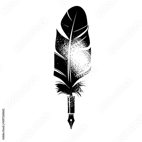 Vector Elegant quill pen with feather details.