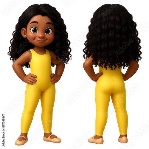 Ballerina in yellow outfit standing front and back.eps
