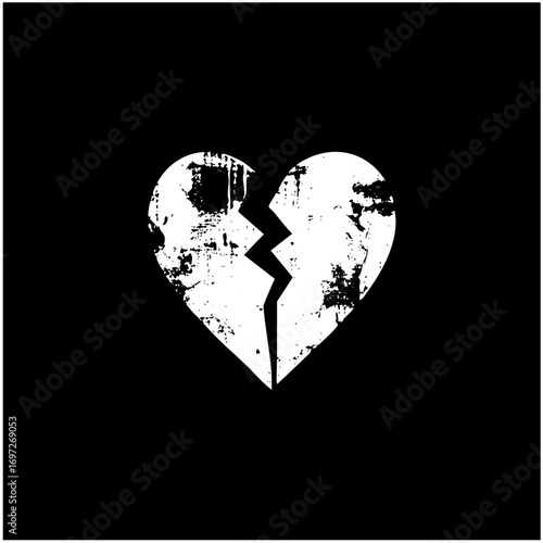 Vector Distressed broken heart with a grunge texture.
